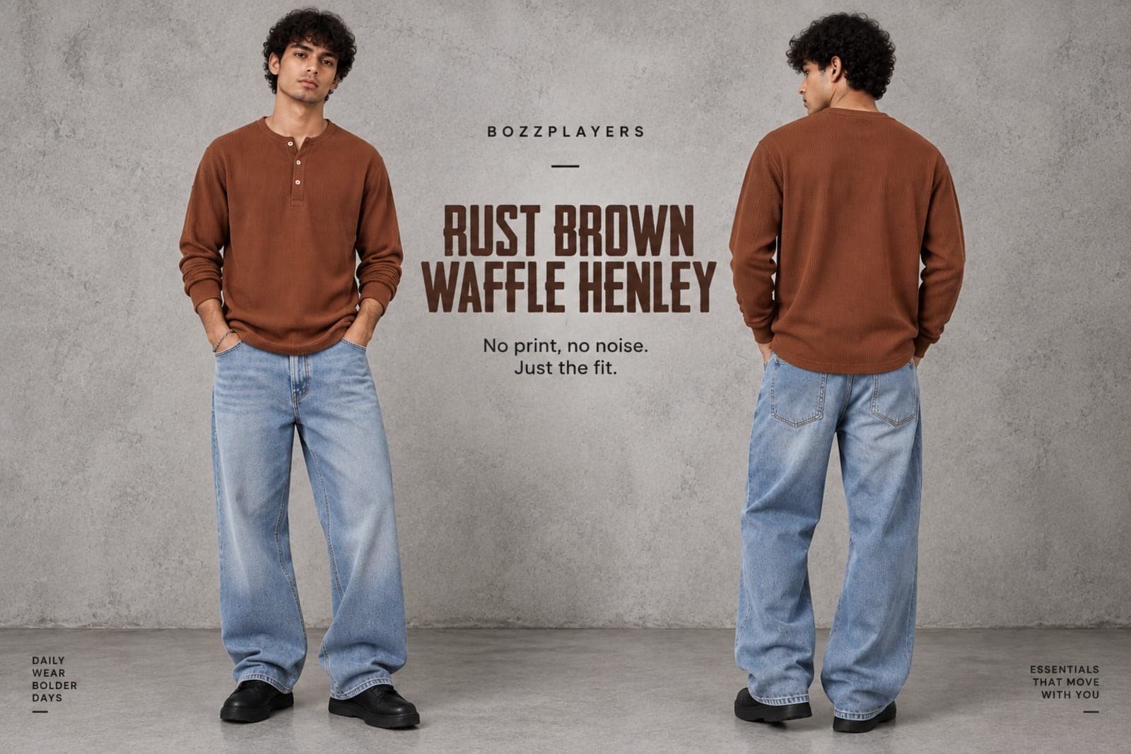 Rust Brown Waffle Henley